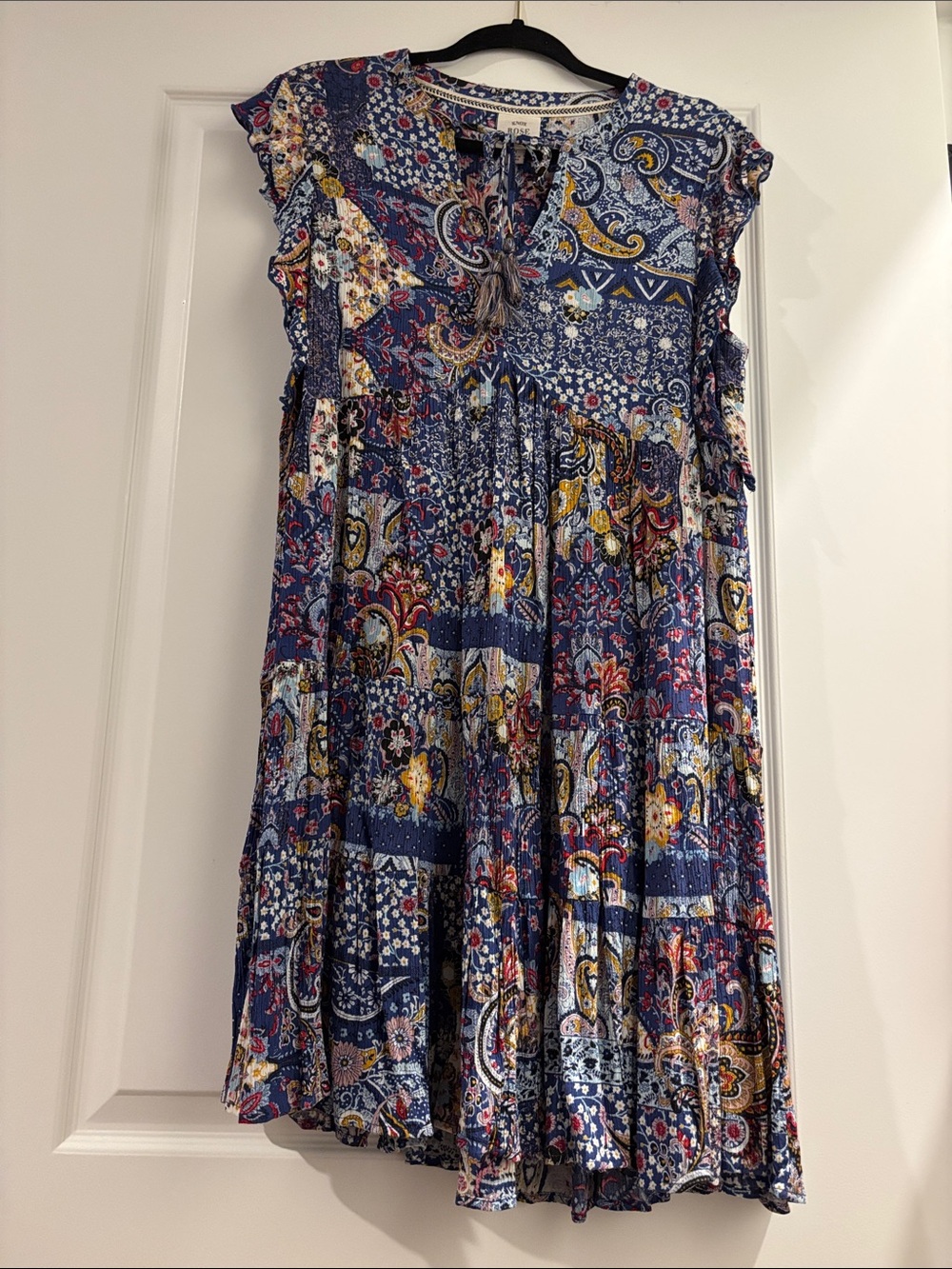 Knox Rose Blue Paisley Patchwork Mini Dress